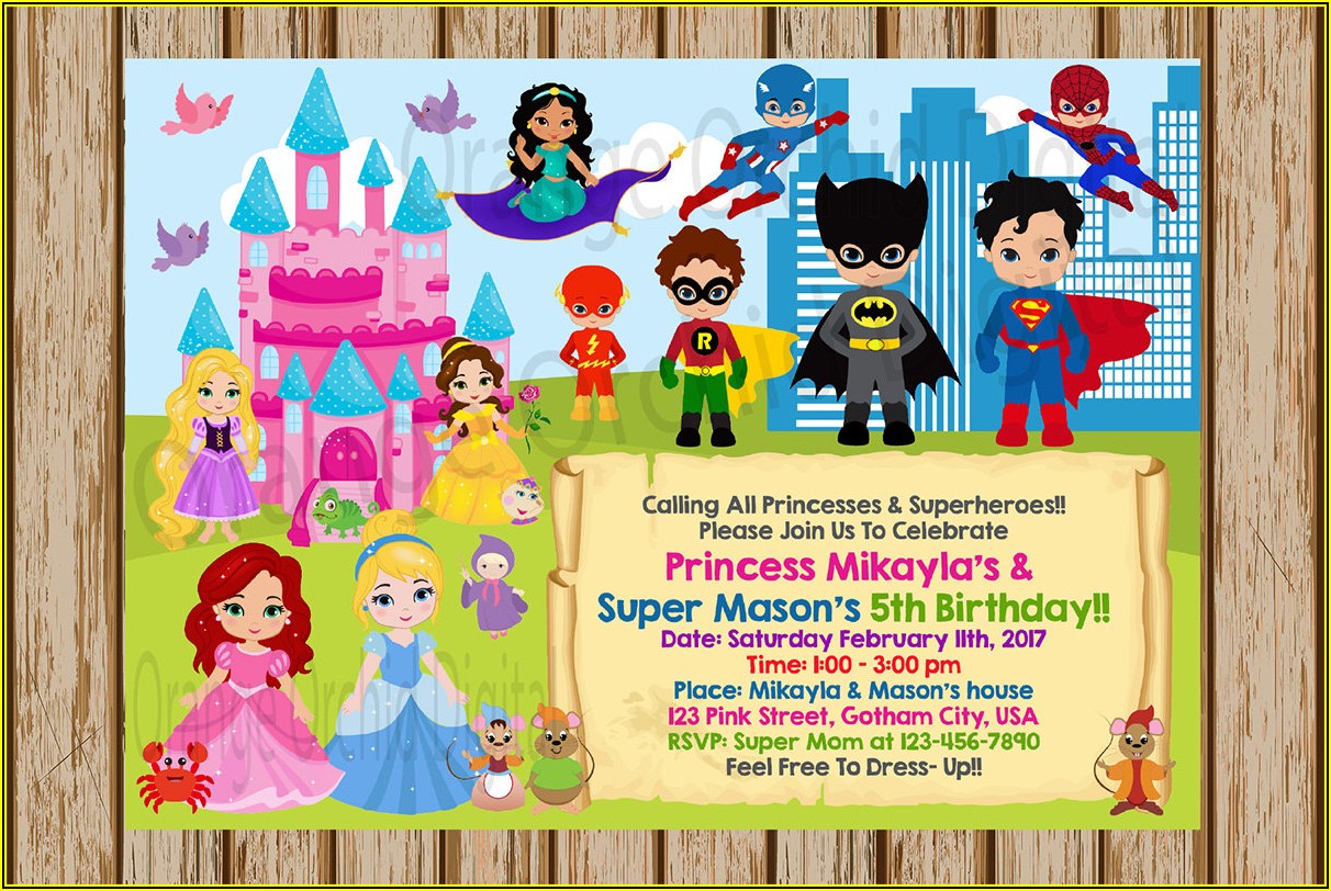 Princess And Superhero Party Invitation Template