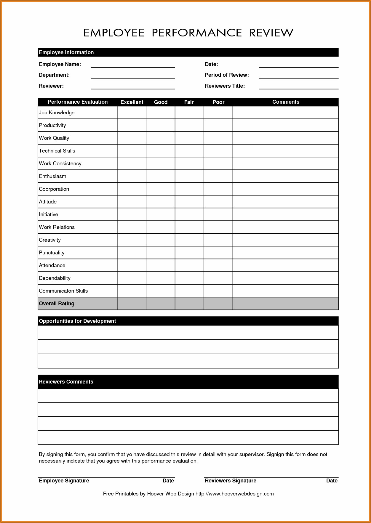 Printable Employee Evaluation Forms Free
