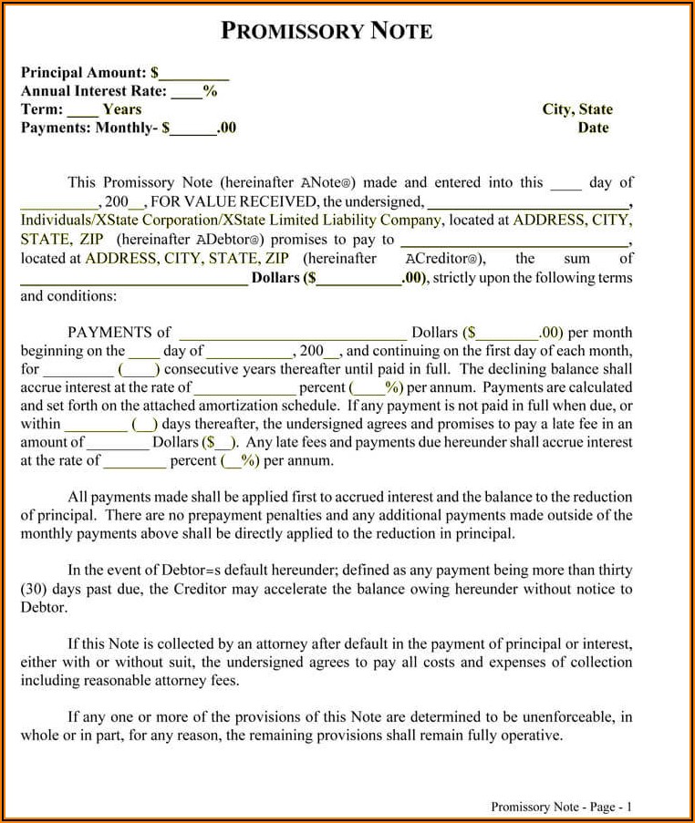 Promissory Note Sample Form