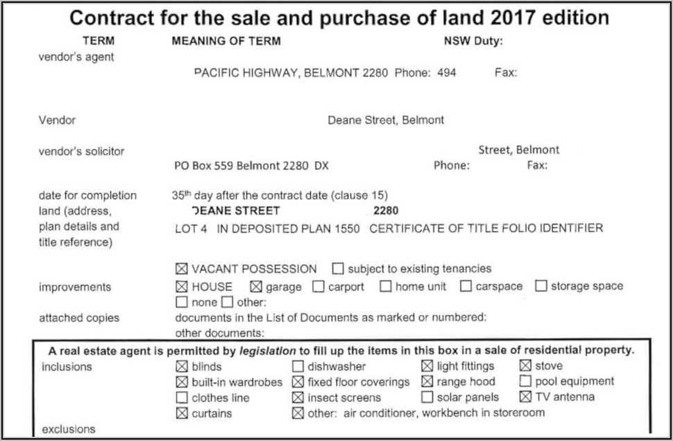 Property Sale Contract Template Nsw
