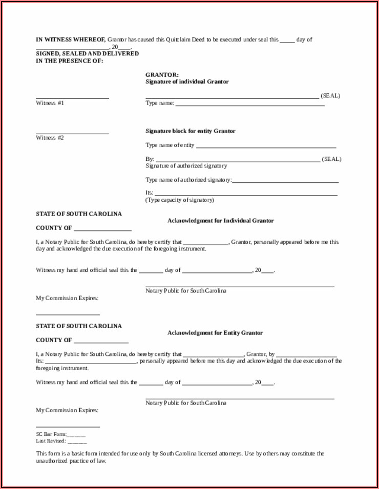 Quit Claim Deed Form Richland County Sc