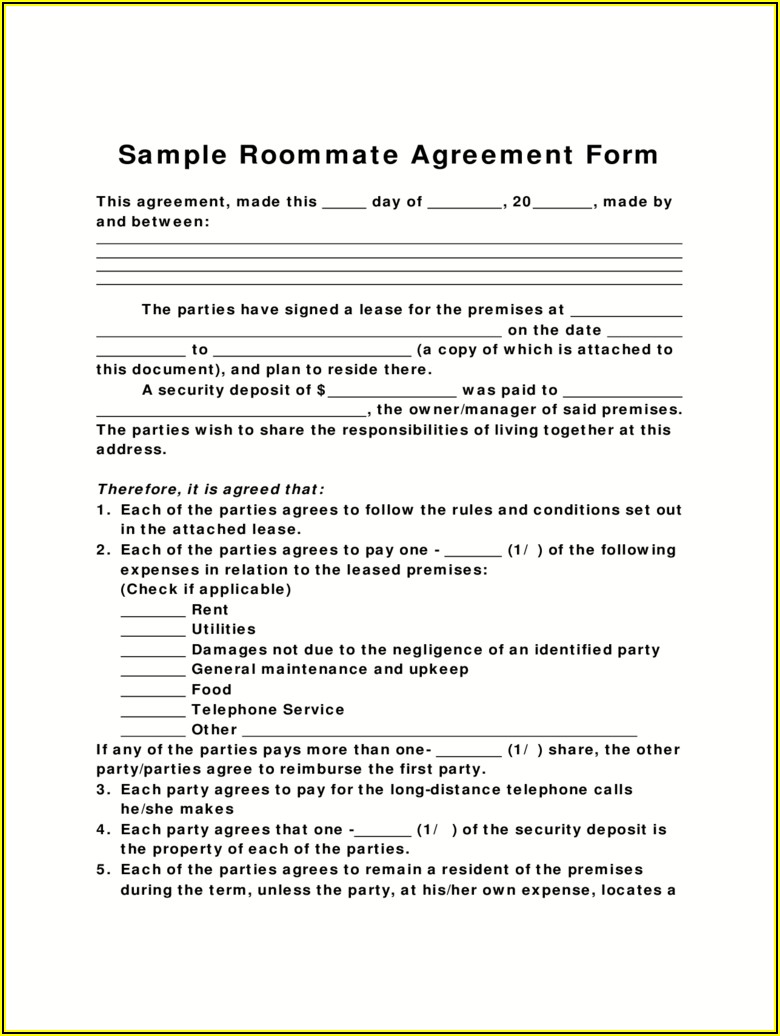 Roommate Agreement Form Free