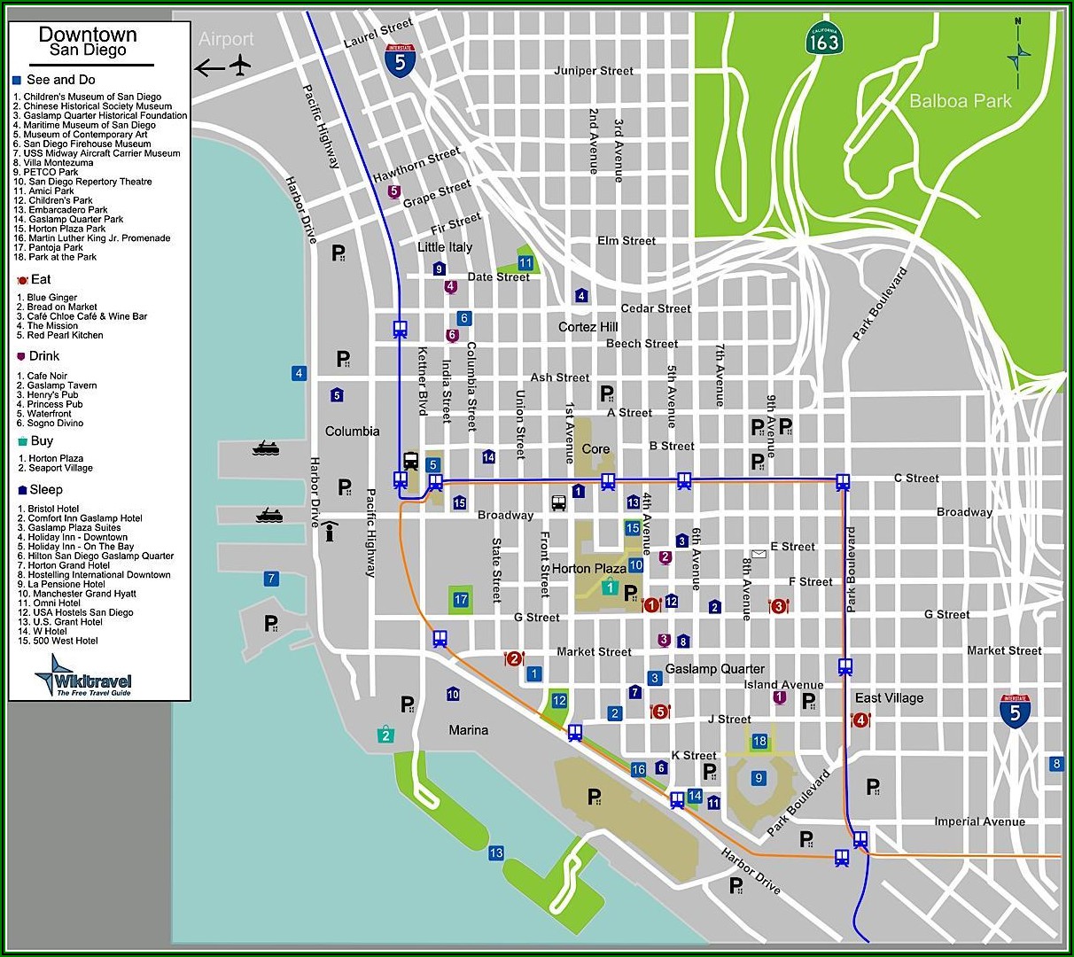 San Diego Gaslamp Hotels Map