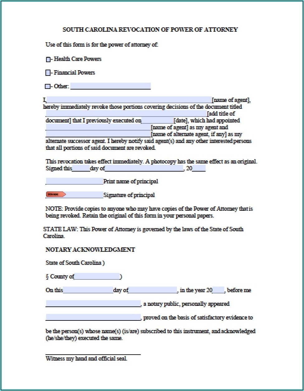 Sc General Durable Power Of Attorney Form