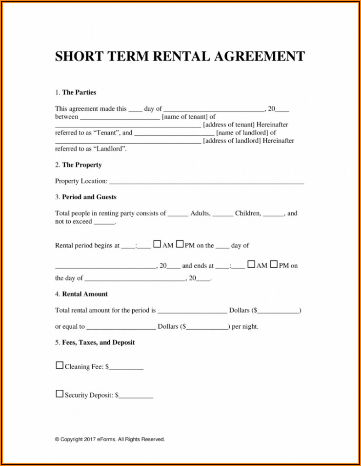 Short Term Rent Agreement Template