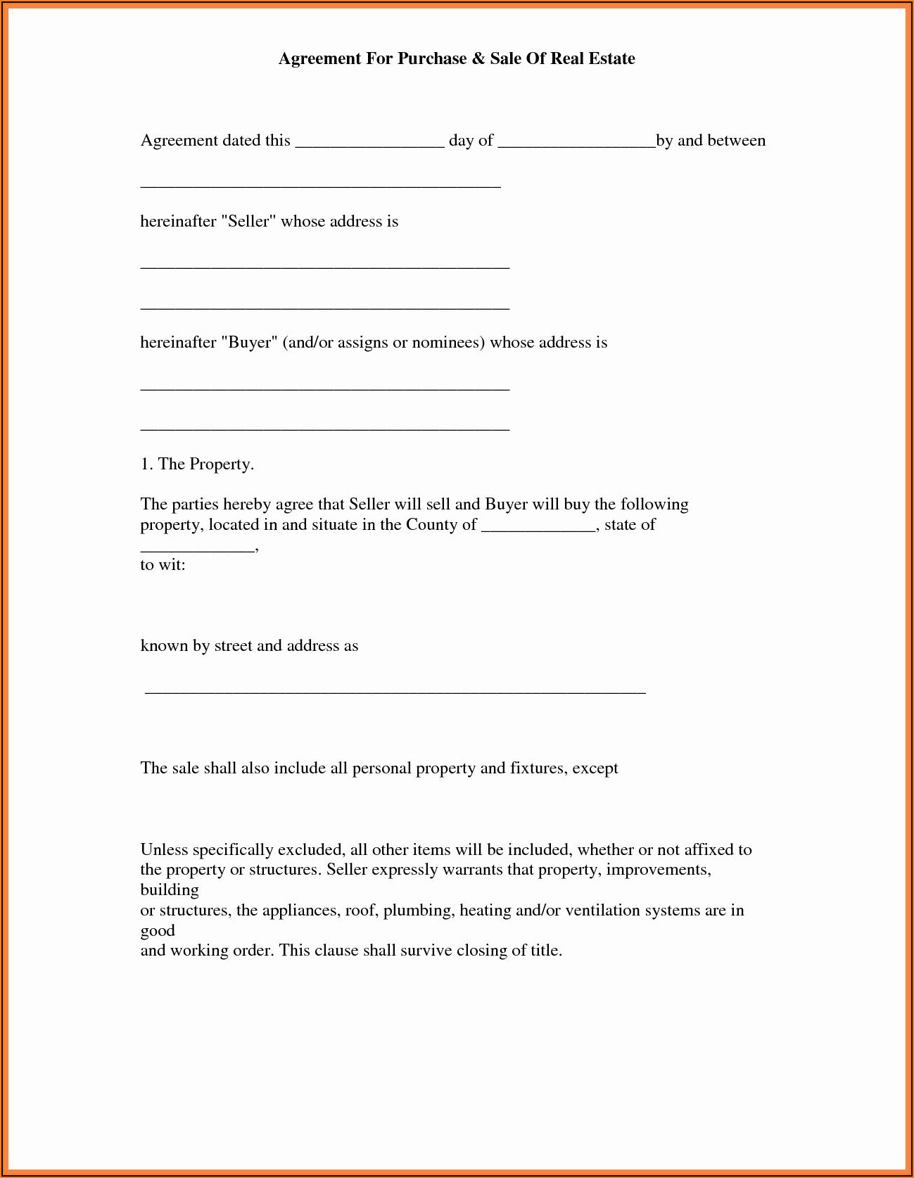 Simple House Purchase Agreement Form