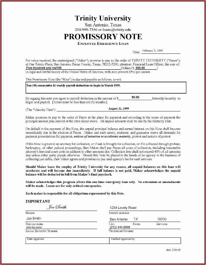 Simple Promissory Note Template Texas