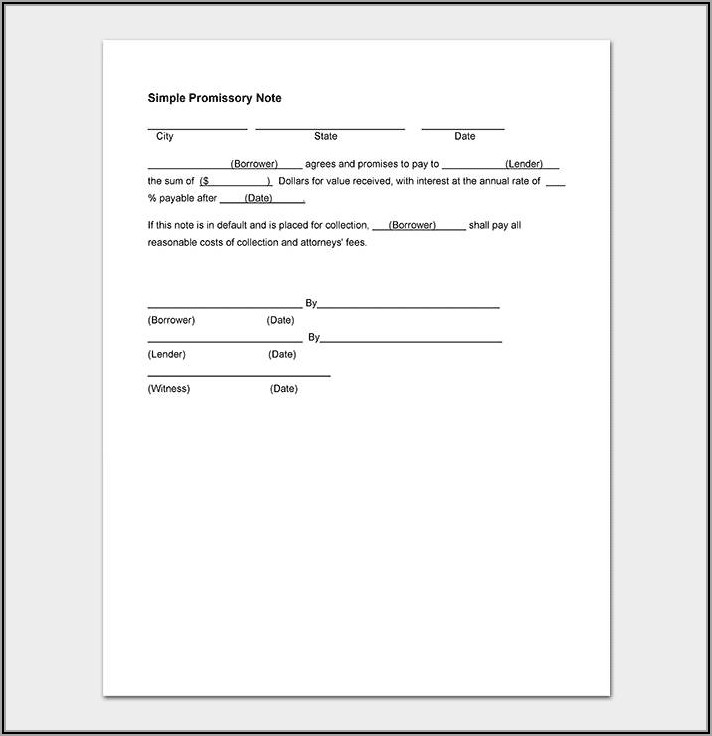 Simple Promissory Note Template Word