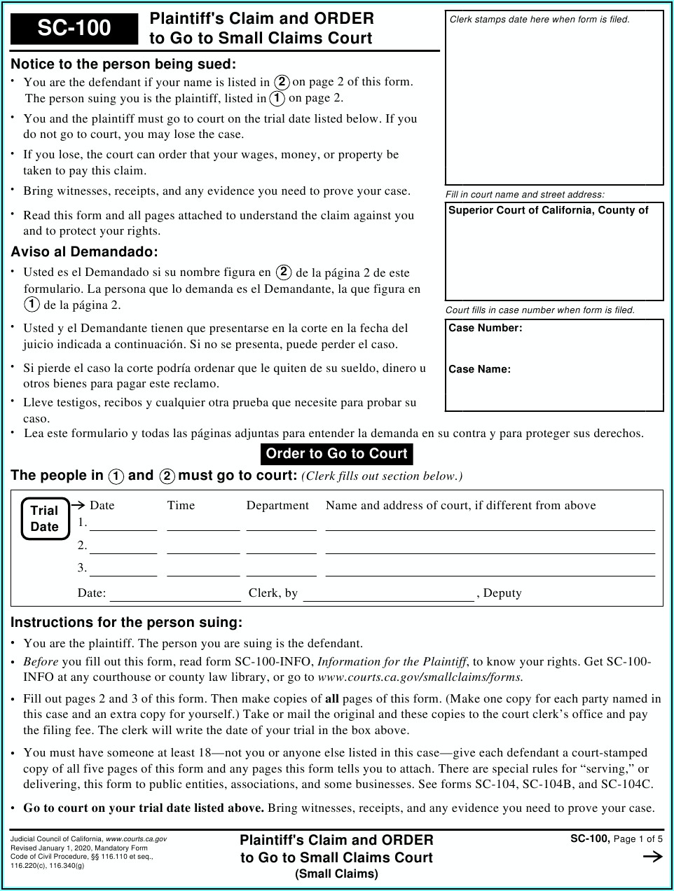 Small Claims Dismissal Form California