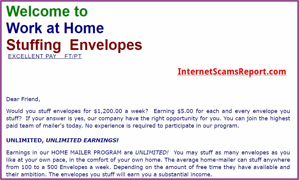 Stuffing Envelopes From Home For Money No Fee