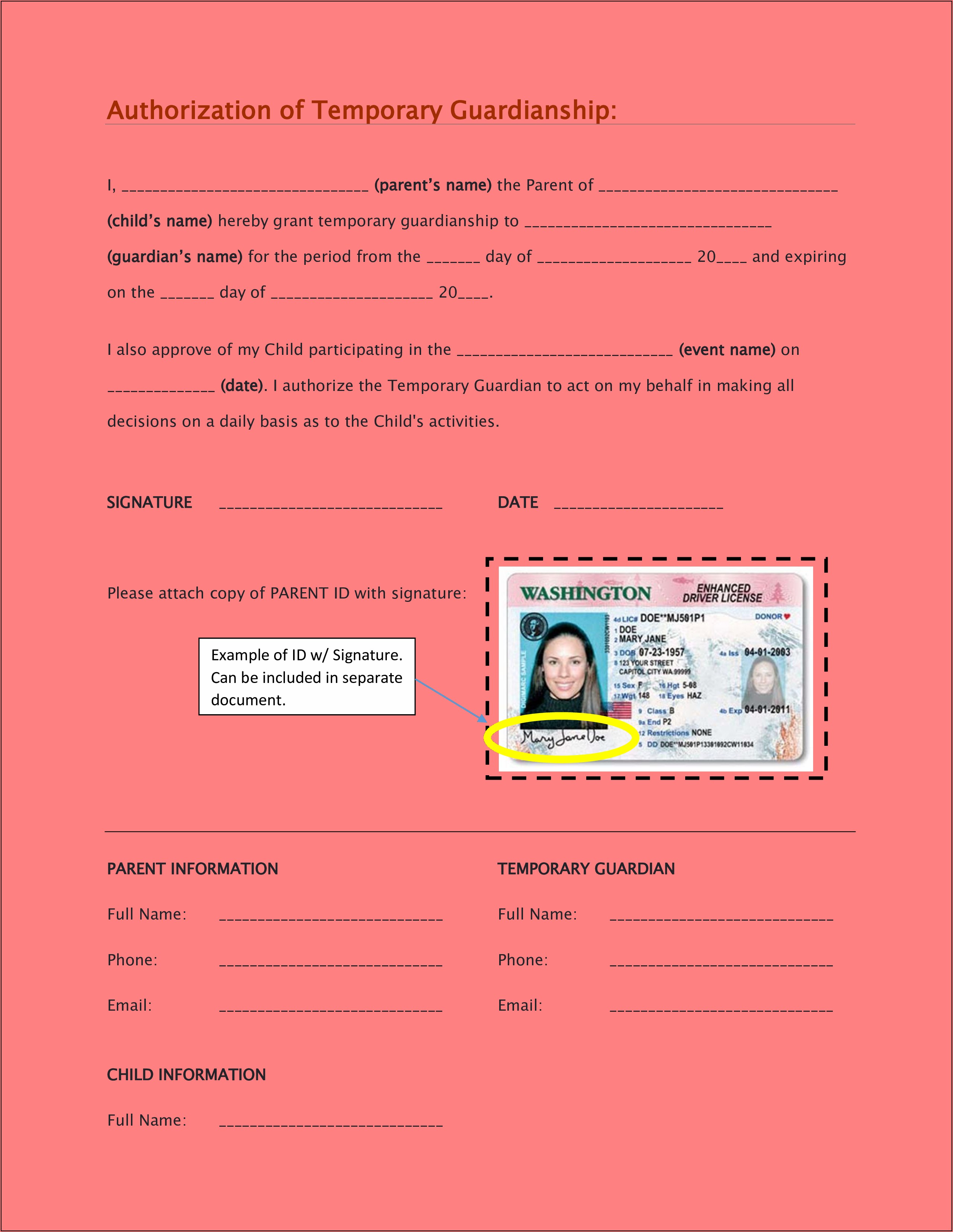 Temporary Guardianship Of A Child Form