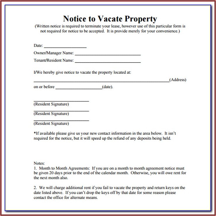 Texas Notice To Vacate Property Form