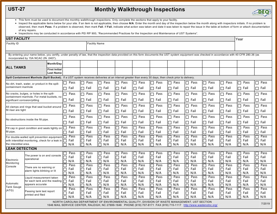 Ust Monthly Walkthrough Inspection Form