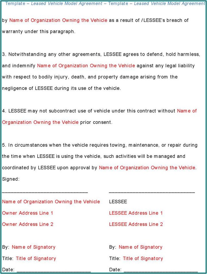 Vehicle Lease Agreement Free Download