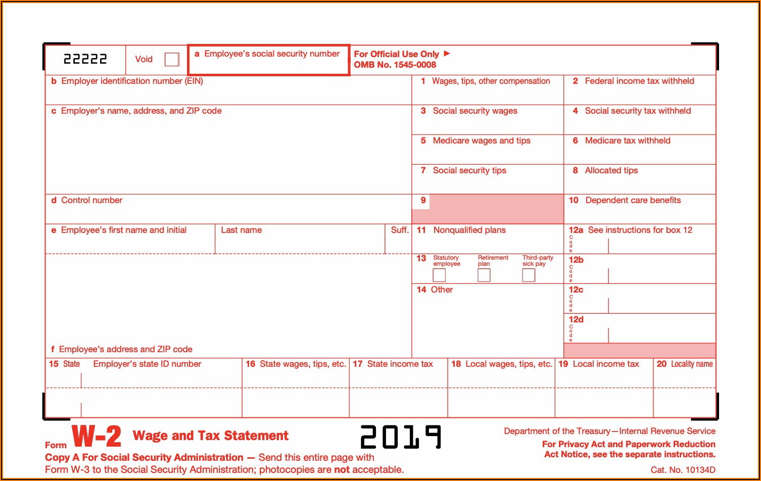 W2 Form No Federal Income Tax Withheld