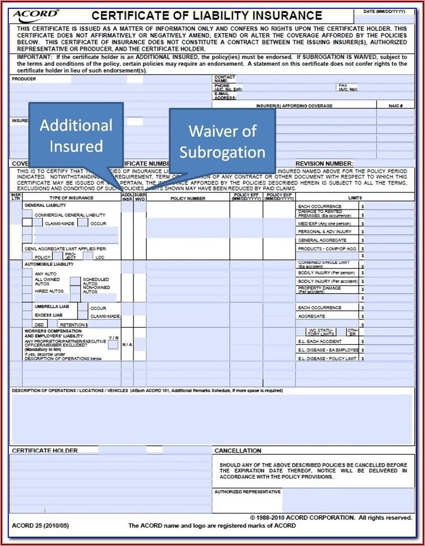 Workers Compensation Waiver Of Subrogation Form California