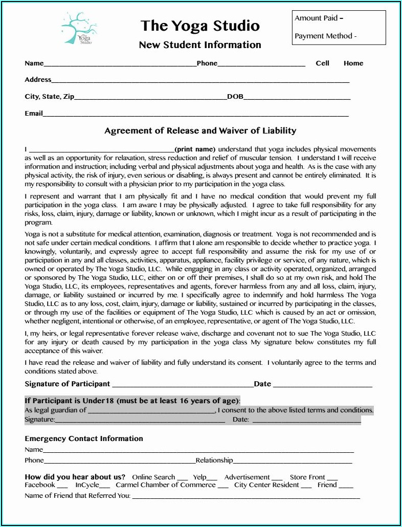 Yoga Instructor Waiver Form