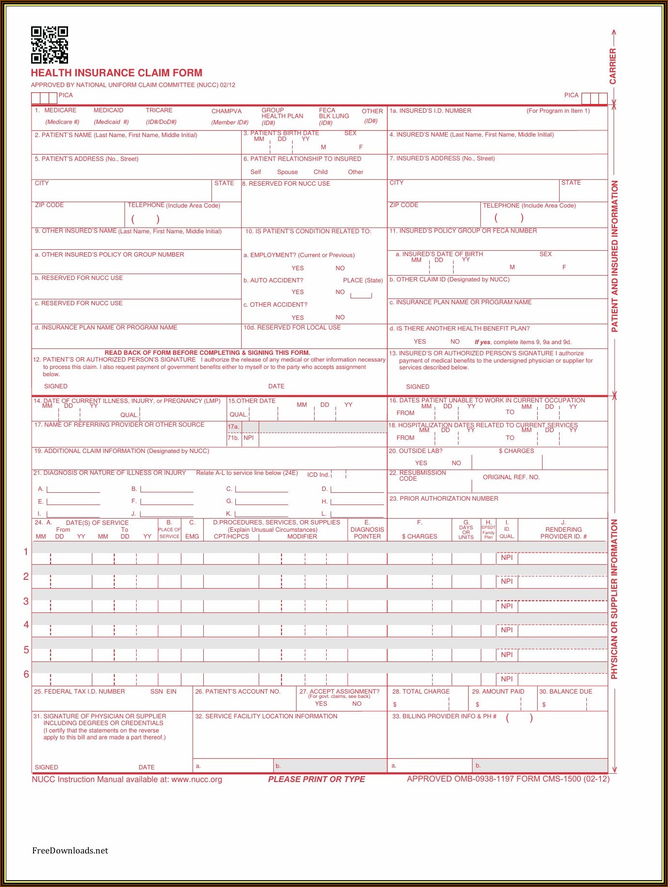 1500 Health Insurance Claim Form Example