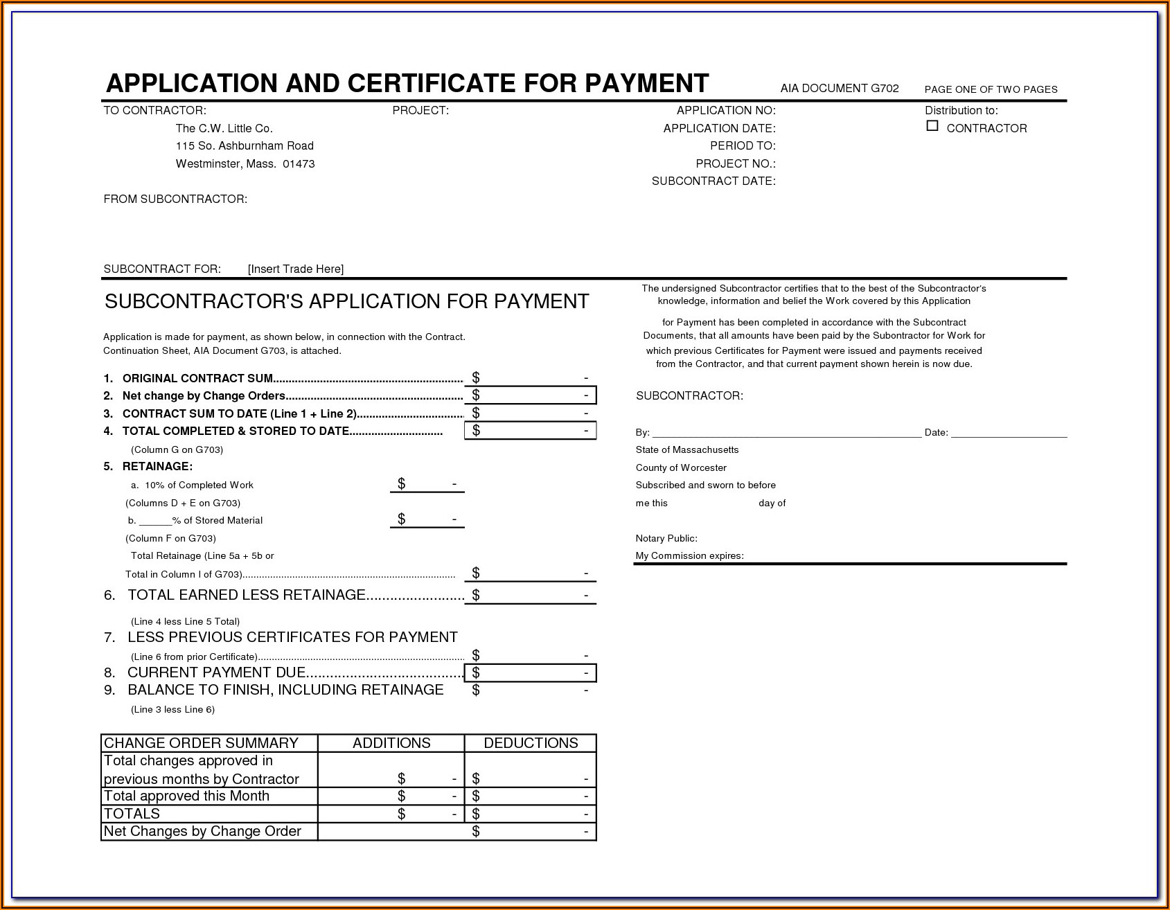 Aia Document G702 Fillable Form Free