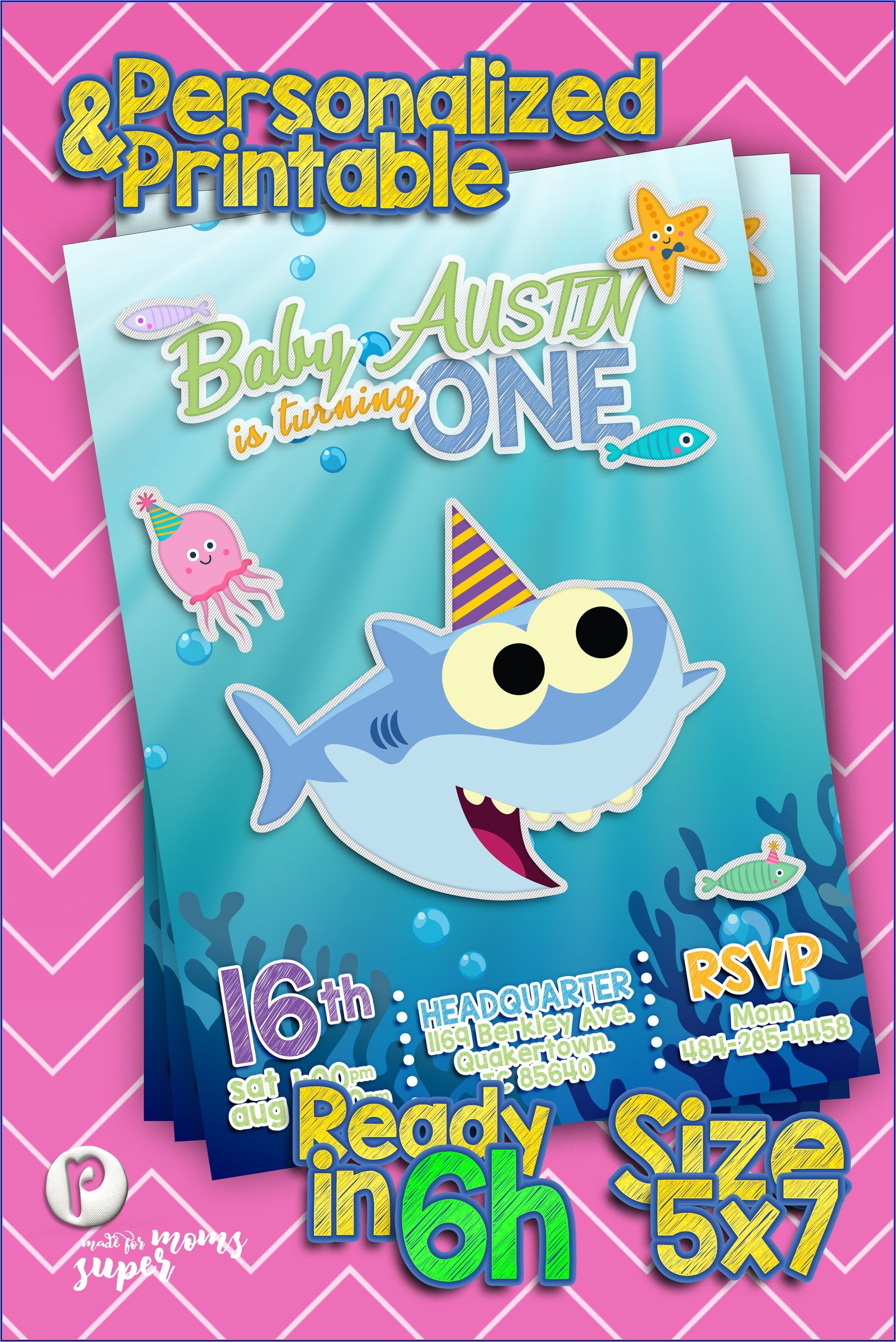 Baby Shark 1st Birthday Party Invitations