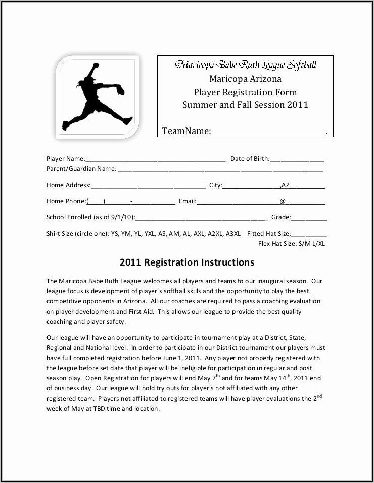 Baseball Registration Form Template Word