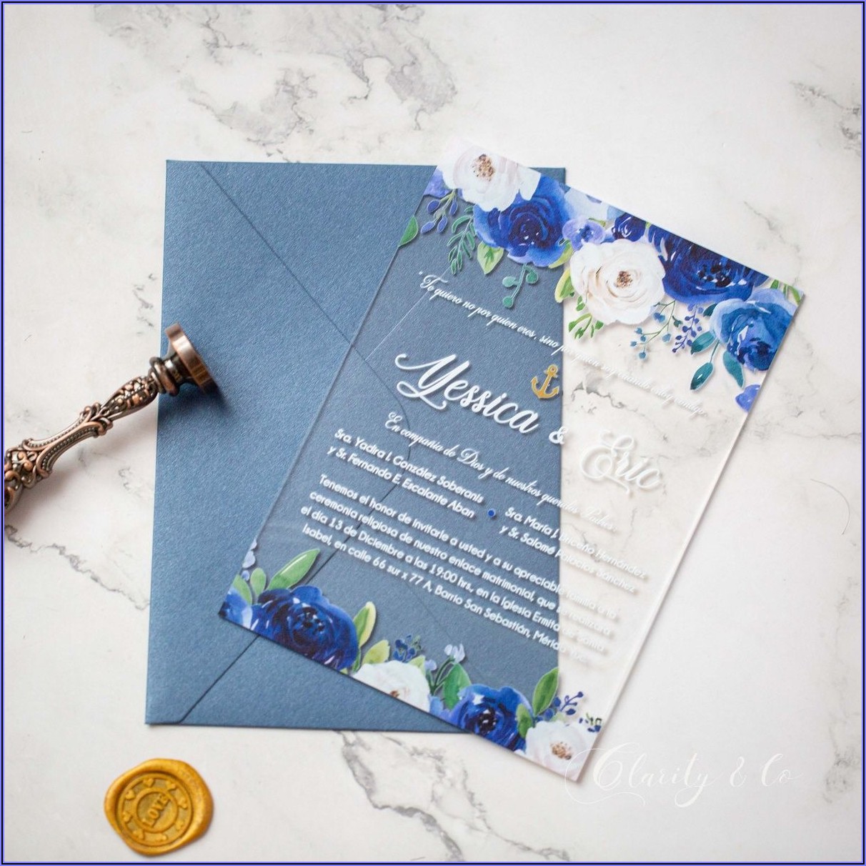 Blue And Blush Wedding Invitations