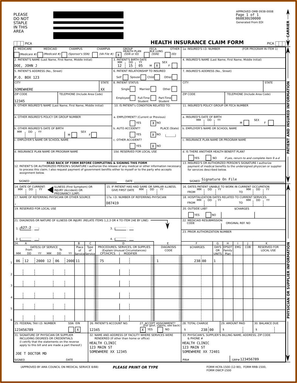 Cms 1500 Fillable Form