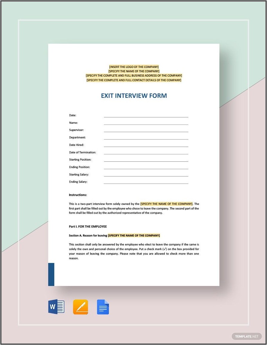 Employee Exit Interview Form Template