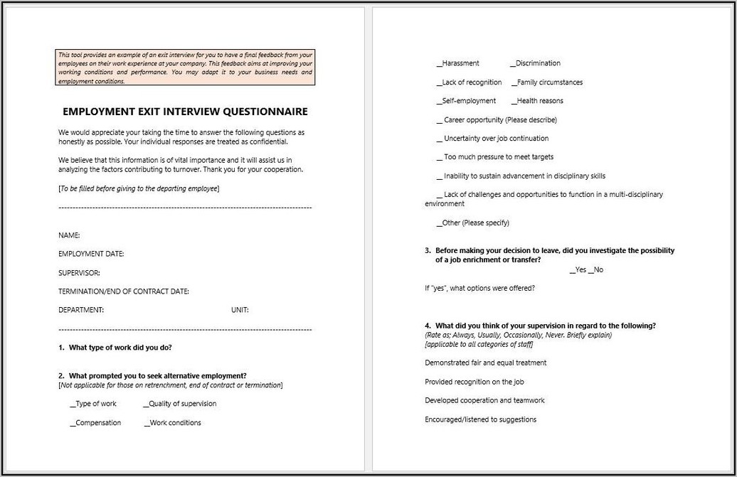 Employment Exit Interview Template