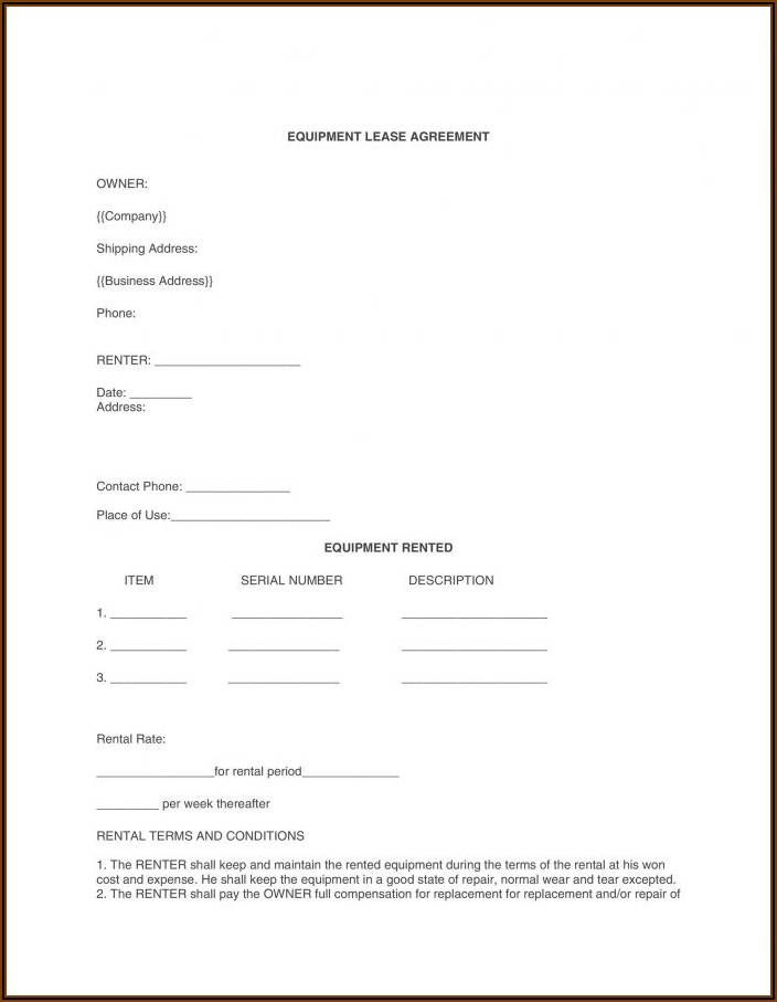 Equipment Rental Agreement Contract Template