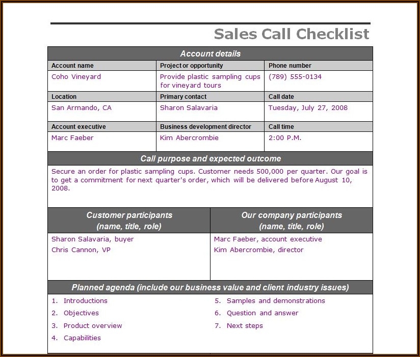 Excel Templates For Sales Calls