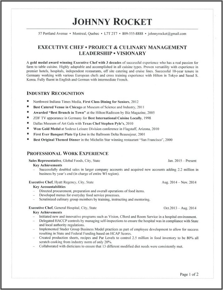 Executive Chef Resume Format