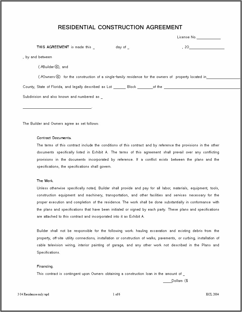 Florida Residential Construction Contract Template