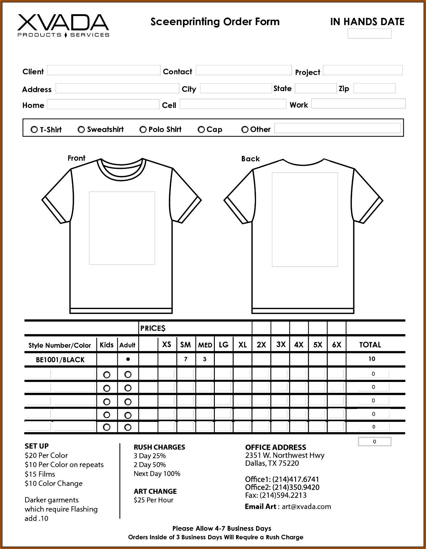 Free Customizable T Shirt Order Form Template