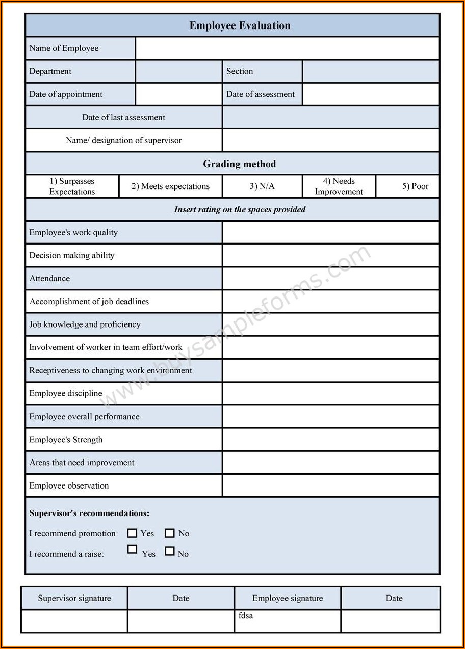 Free Employee Performance Evaluation Template