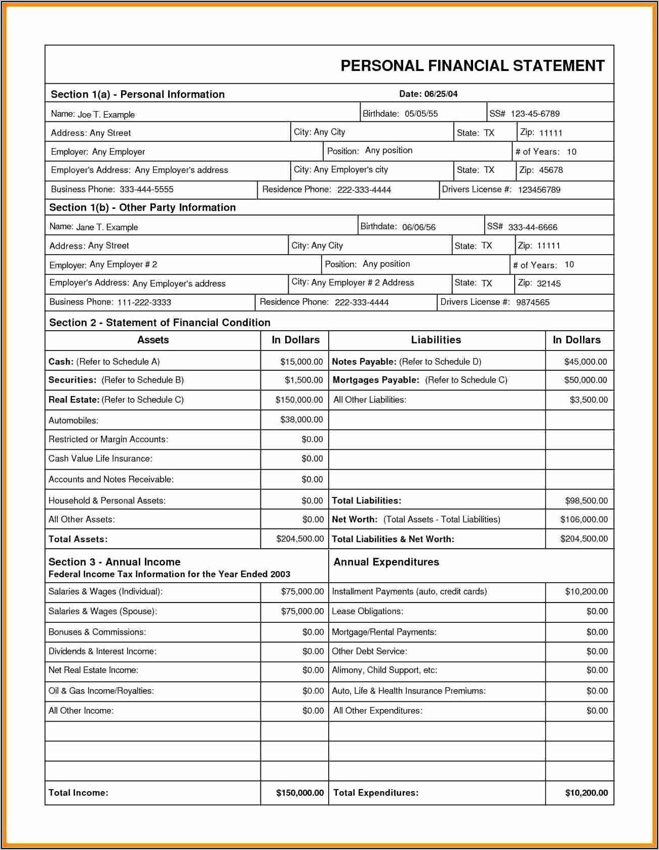 Free Personal Balance Sheet Template South Africa