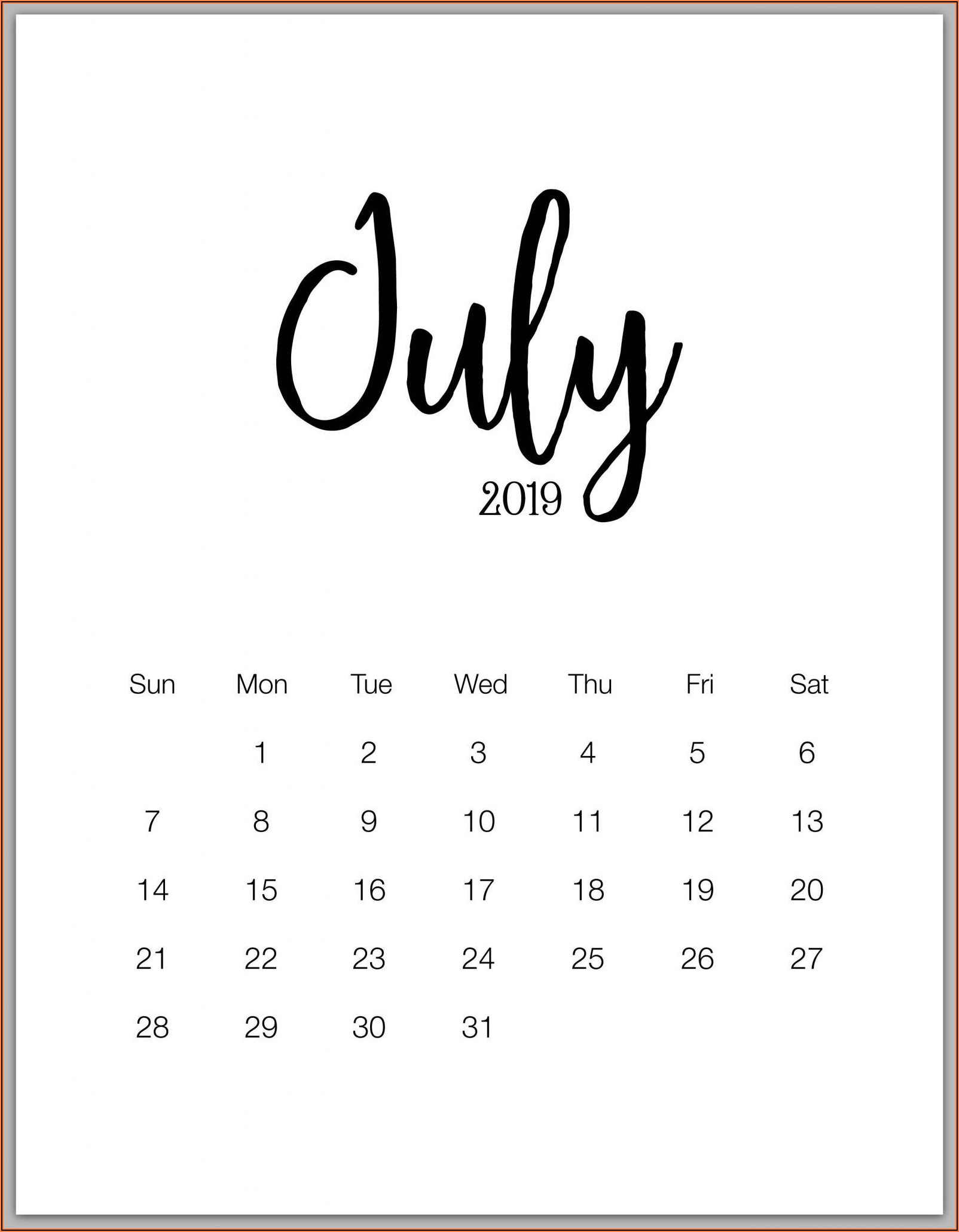Free Printable Pregnancy Announcement Calendar July 2020