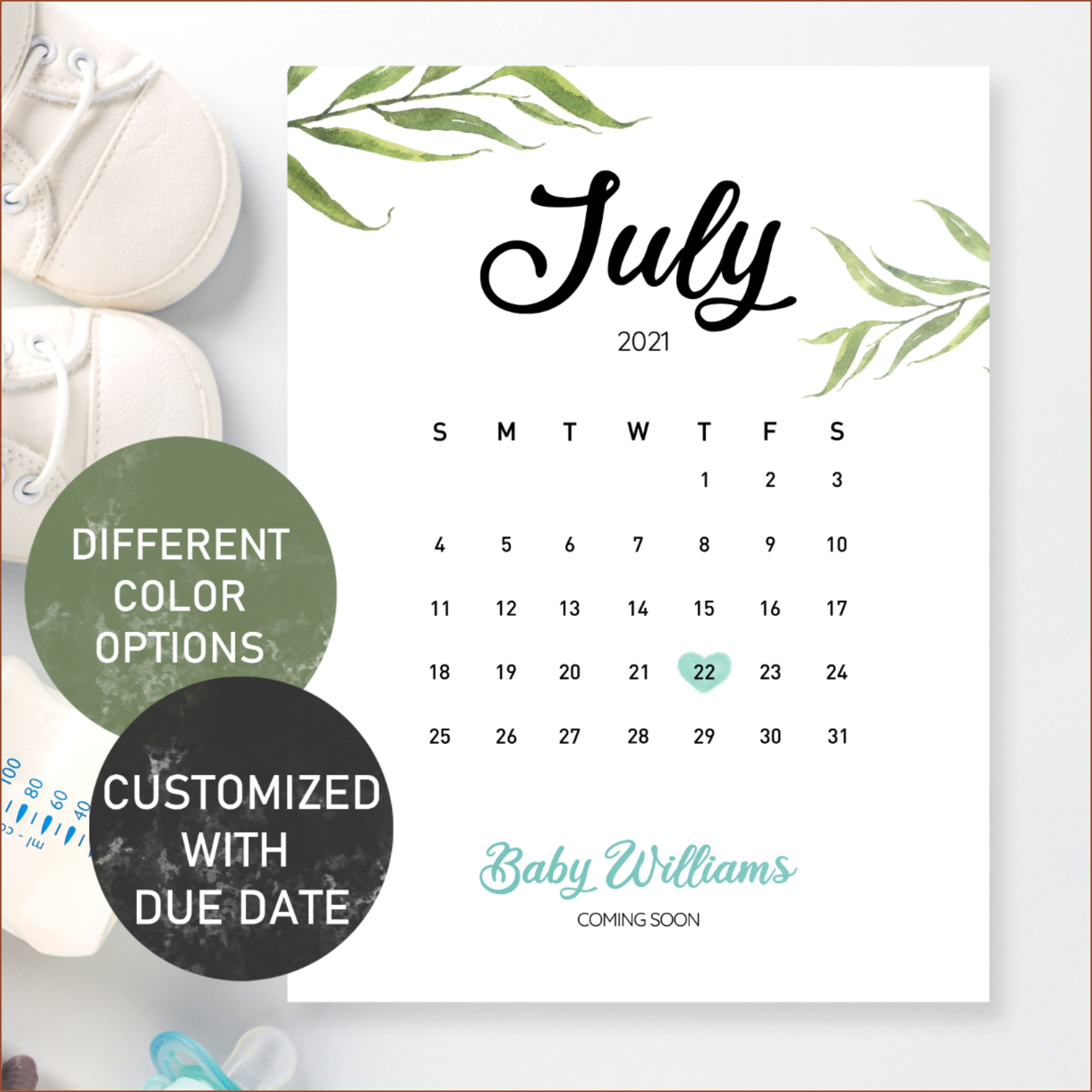 Free Printable Pregnancy Announcement Calendar July 2021