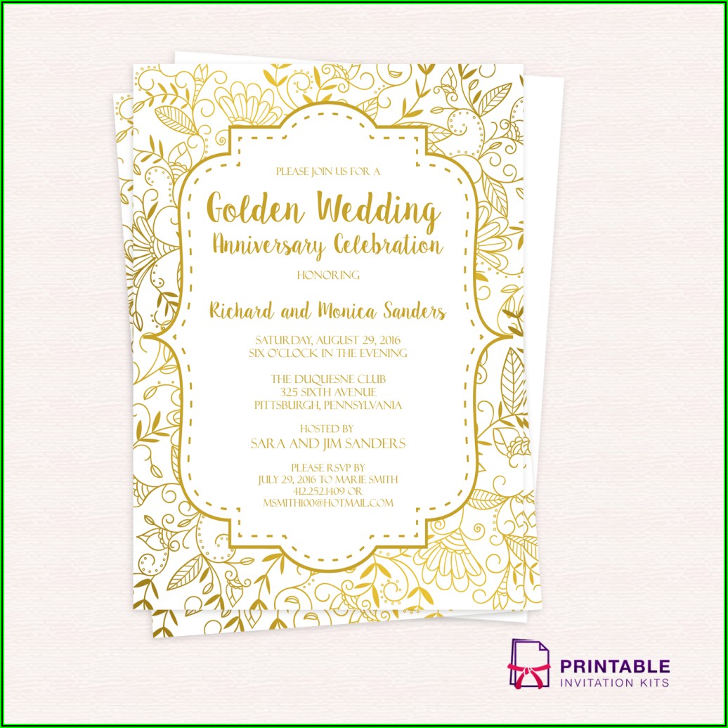 Gold 50th Wedding Anniversary Invitations Templates Free Download