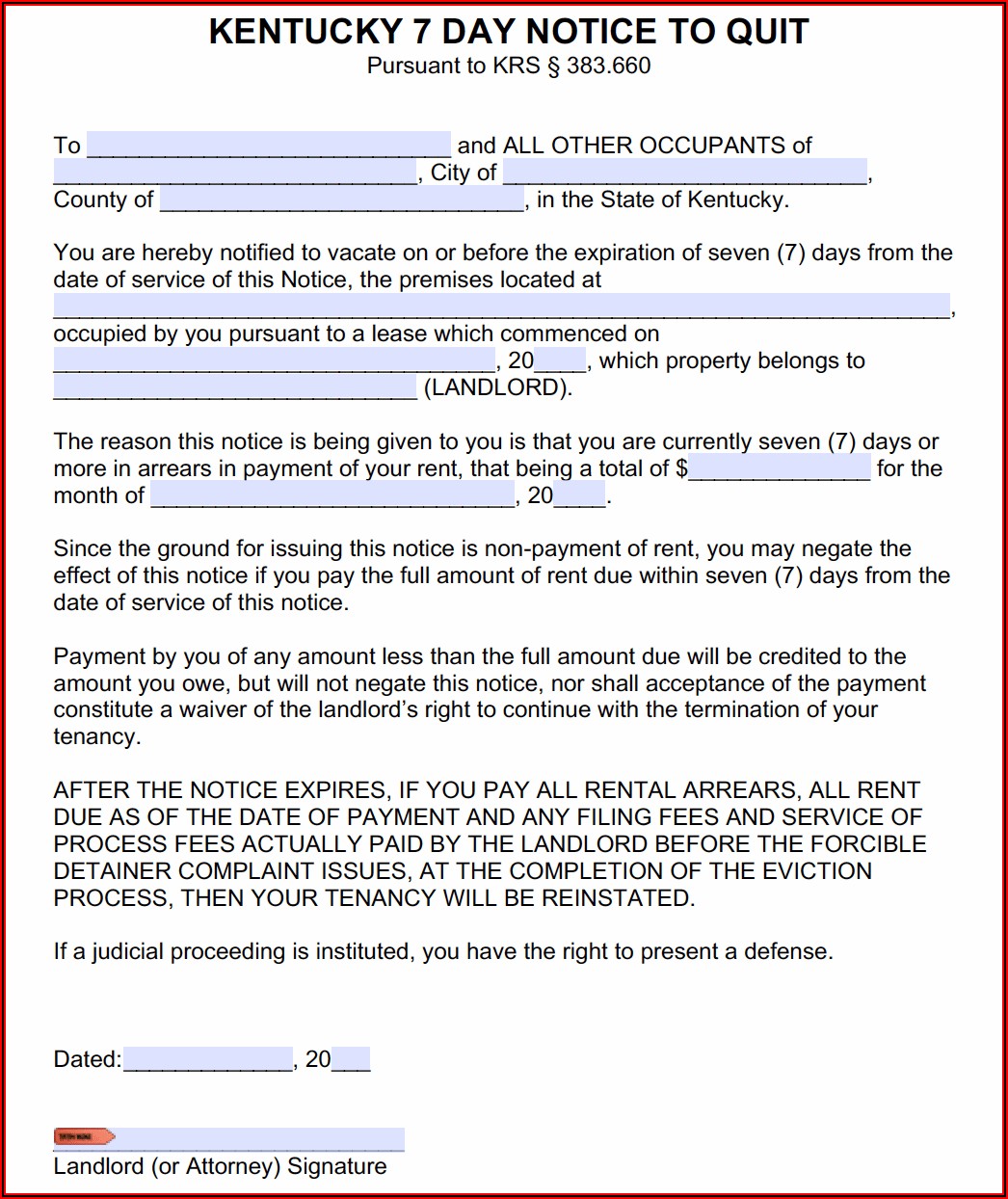 Ky Eviction Notice Form