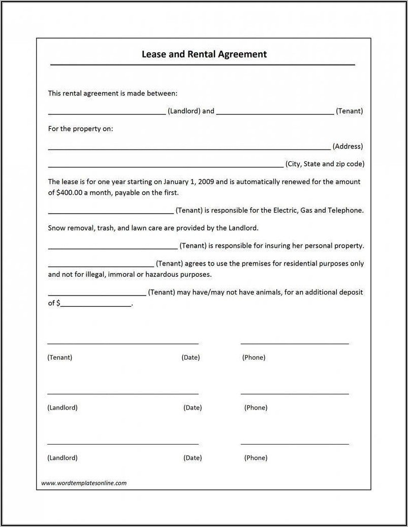 Landlord Tenant Rental Agreement Form Bc