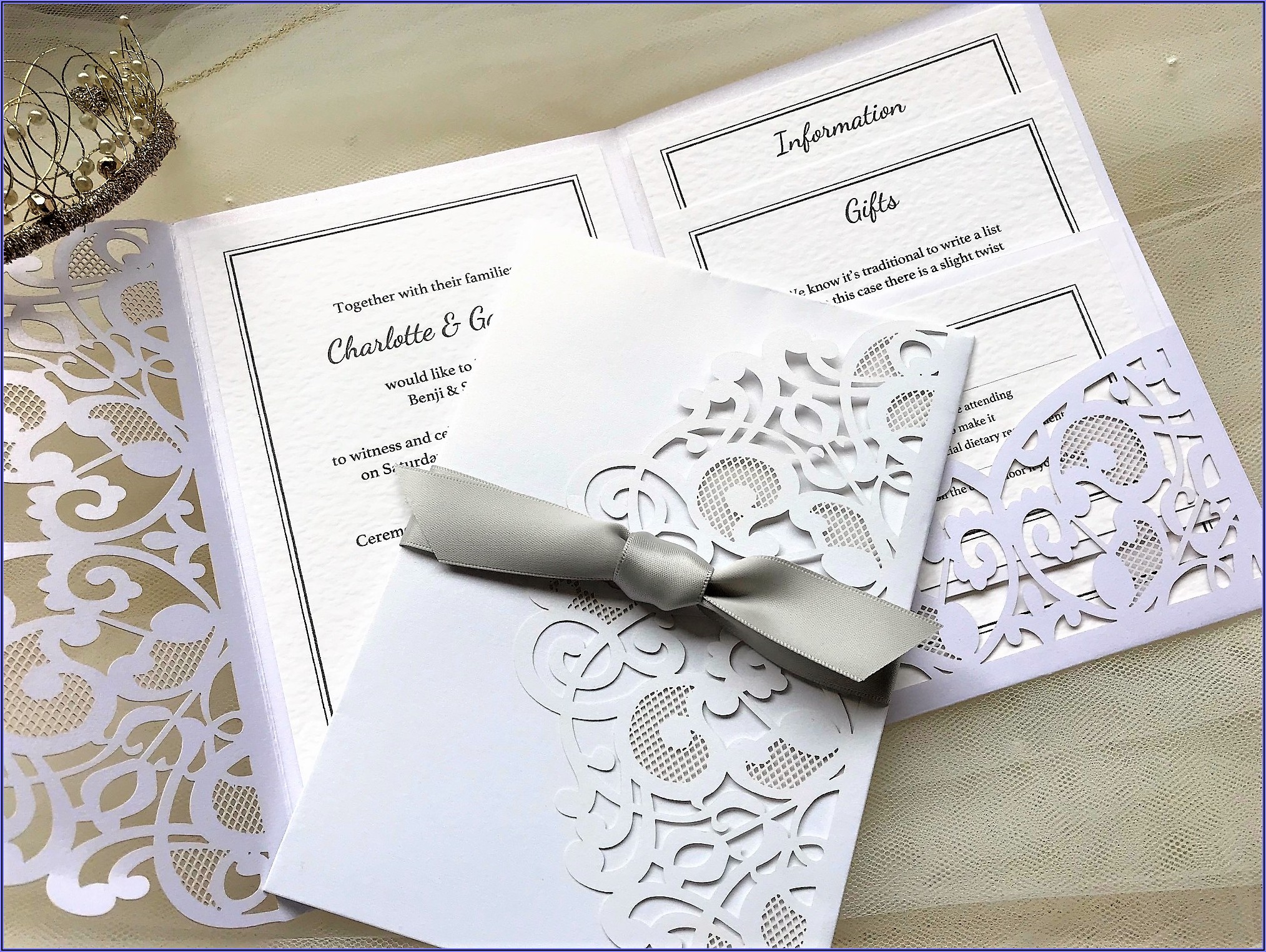 Laser Cut Pocket Fold Wedding Invitations Uk