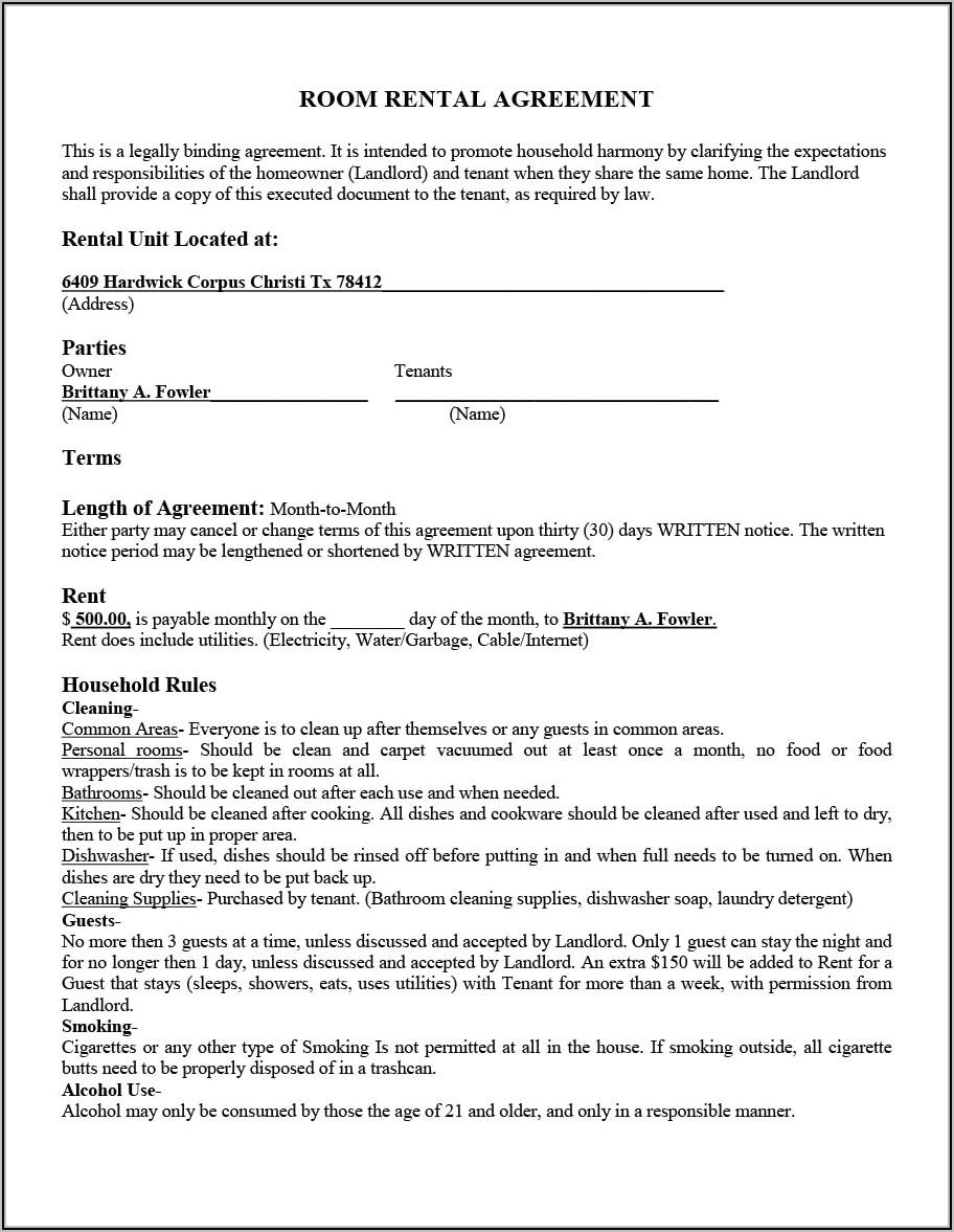 Lease Agreement Between Landlord And Tenant Template