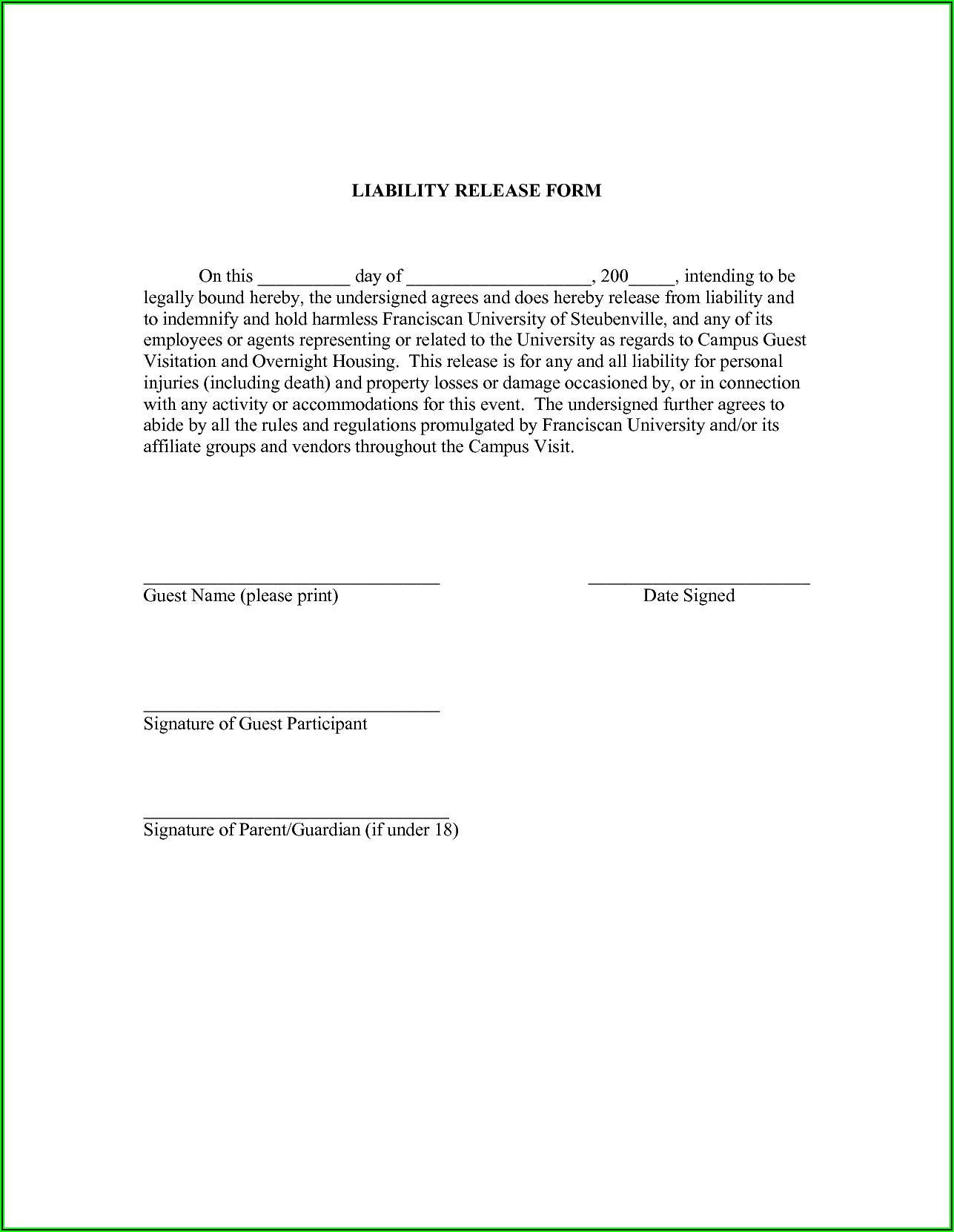 Liability Release Waiver Form