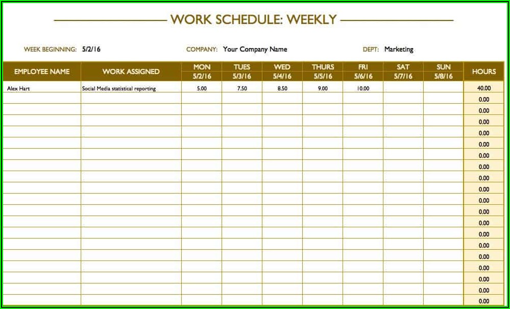 Monthly Work Schedule Excel