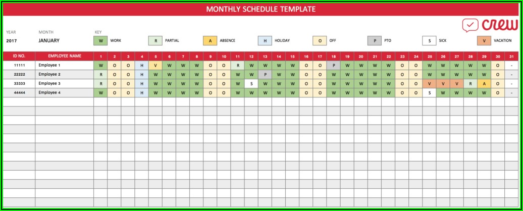 Monthly Work Schedule Template Free