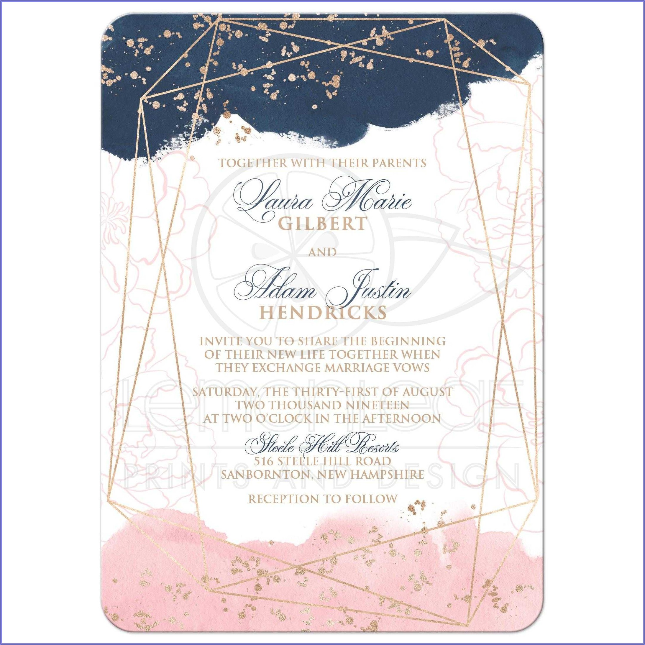 Navy And Pink Wedding Invitation Templates
