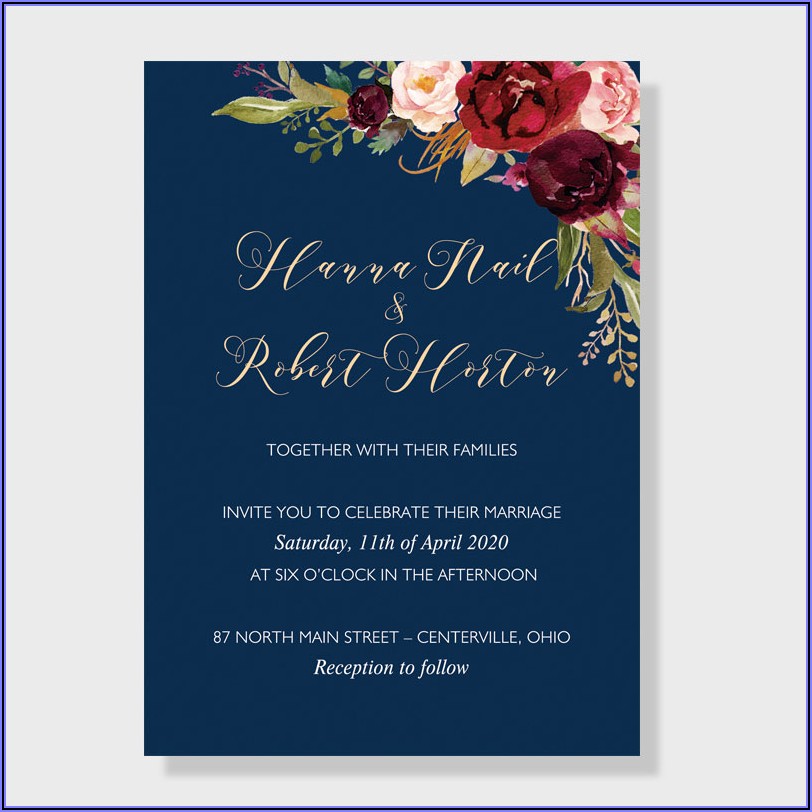 Navy Blue Burgundy And Blush Wedding Invitations