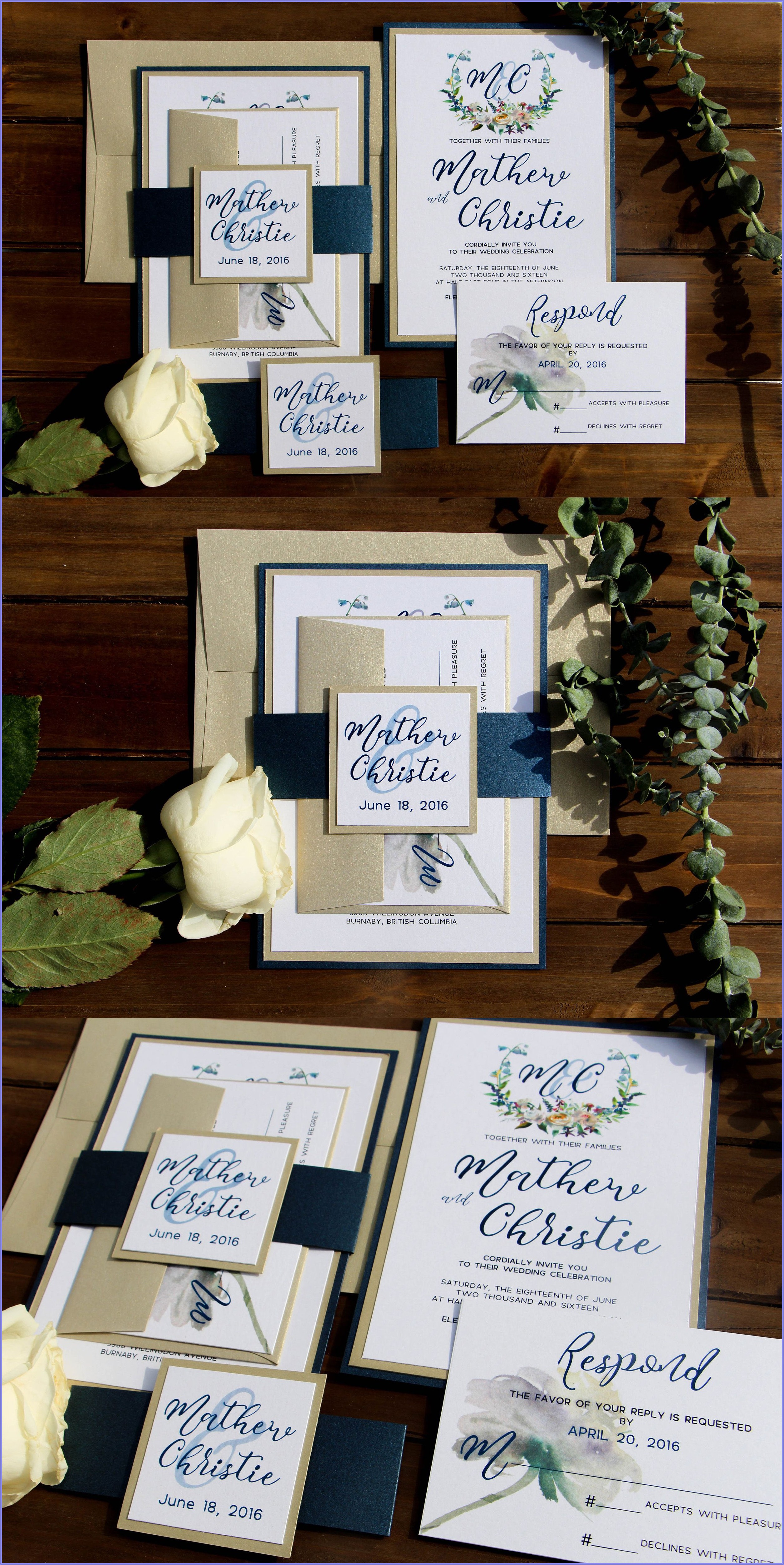 Navy White And Gold Wedding Invitations