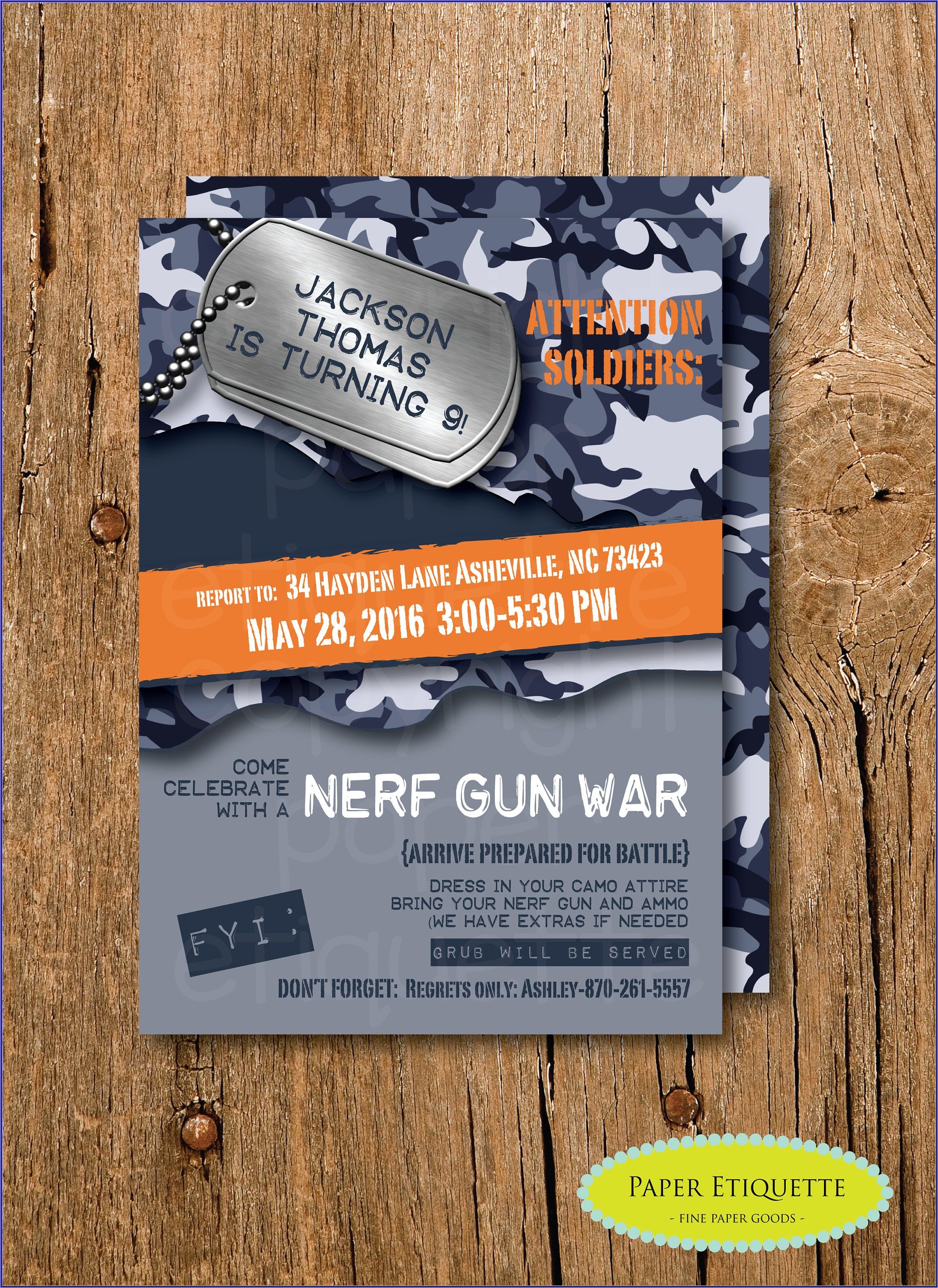 Nerf Gun Birthday Party Invites